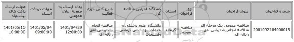مناقصه، مناقصه عمومی یک مرحله ای مناقصه انجام پشتیبانی امور رایانه ای