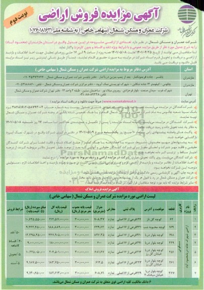 مزایده فروش تعدادی از اراضی 