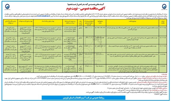 تجدید مناقصه عمومی یک مرحله ای احداث مخزن بتنی 500 متر مکعبی...