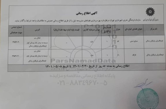 اطلاع رسانی بهره برداری فضاهای مشروحه 