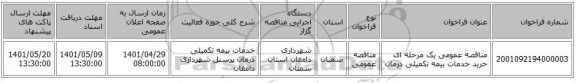 مناقصه، مناقصه عمومی یک مرحله ای خرید خدمات بیمه تکمیلی درمان