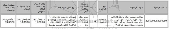 مناقصه، مناقصه عمومی یک مرحله ای تامین نیروی مورد نیاز برای نگهبانی ساختمان شهرداری و گشت و بازرسی سطح شهر شاهدیه