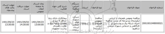 مناقصه، مناقصه عمومی همزمان با ارزیابی (یکپارچه) دو مرحله ای تجدید مناقصه اجرای شبکه برق و روشنایی در کارگاهی و خدماتی شهرک صنعتی شاهرود