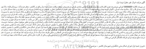 مزایده فروش ملک با مساحت عرصه حدود 88 متر مربع و مساحت بنا حدود 74 متر مربع