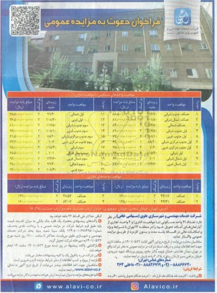 مزایده عمومی واگذاری تعداد 21 واحد مسکونی (با موقعیت اداری) و 4 واحد تجاری