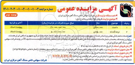  مزایده فروش مواد معدنی نوبت دوم 