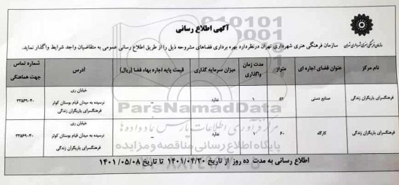 اطلاع رسانی بهره برداری فضاهای مشروحه 