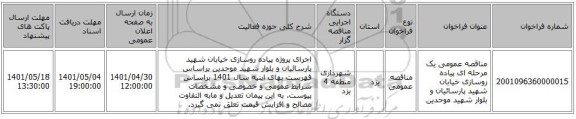 مناقصه، مناقصه عمومی یک مرحله ای پیاده روسازی خیابان شهید پارسائیان و بلوار شهید موحدین