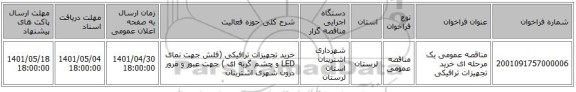 مناقصه، مناقصه عمومی یک مرحله ای خرید تجهیزات ترافیکی