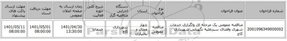مناقصه، مناقصه عمومی یک مرحله ای واگذاری خدمات شهری وفضای سبزنقلیه نگهبانی شهرداری کاج