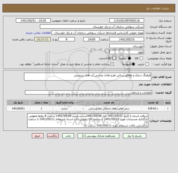 استعلام فرهنگ سازی و اطلاع رسانی طرح تعادل بخشی آب های زیرزمینی