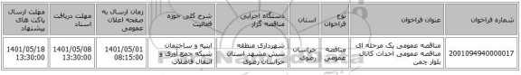 مناقصه، مناقصه عمومی یک مرحله ای مناقصه عمومی احداث کانال بلوار چمن