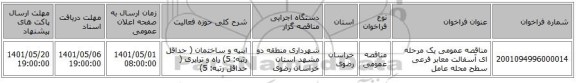 مناقصه، مناقصه عمومی یک مرحله ای آسفالت معابر فرعی سطح محله عامل