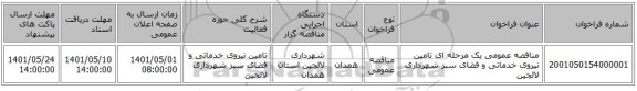 مناقصه، مناقصه عمومی یک مرحله ای تامین نیروی خدماتی و فضای سبز شهرداری لالجین