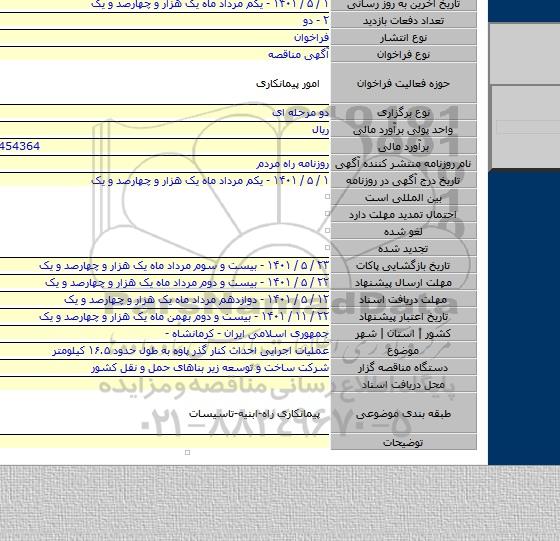 مناقصه, عملیات اجرایی احداث کنار گذر پاوه به طول حدود ۱۶.۵ کیلومتر