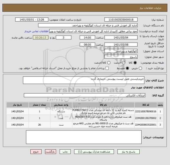 استعلام خریدبایستی طبق لیست پیوستی خریداری گردد