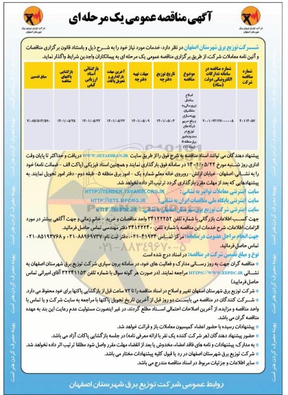 مناقصه اصلاح ساختار ،نیرورسانی به متقاضیان 