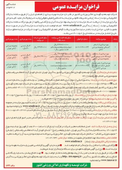 مزایده بهره برداری از استخر آبدرمانی...