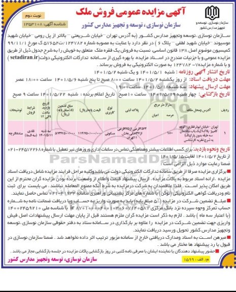مزایده فروش املاک با کاربری مسکونی - نوبت دوم
