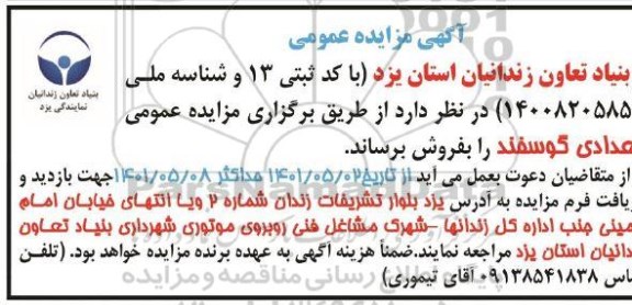 مزایده فروش تعدادی گوسفند 