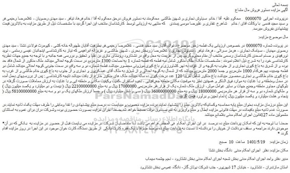 مزایده یک قطعه زمین