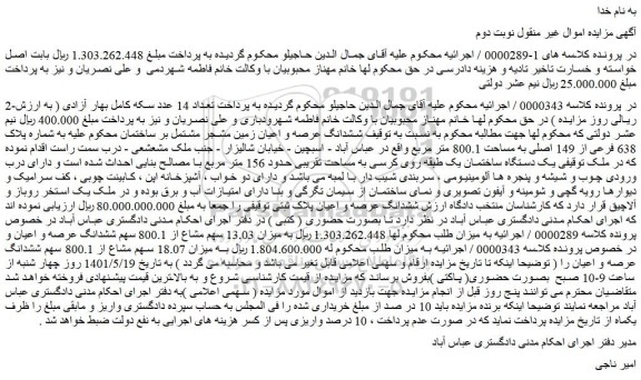مزایده فروش یک دستگاه ساختمان یک طبقه روی کرسی به مساحت تقریبی حدود 156 متر مربع با مصالح بنایی احداث شده 