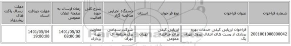 مناقصه، فراخوان ارزیابی کیفی خدمات بهره برداری از پست های انتقال نیروی تهران یک
