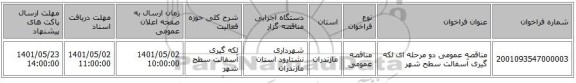 مناقصه، مناقصه عمومی دو مرحله ای لکه گیری آسفالت سطح شهر