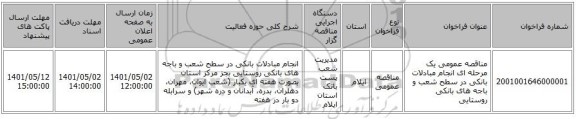مناقصه، مناقصه عمومی یک مرحله ای انجام مبادلات بانکی در سطح شعب و باجه های بانکی روستایی