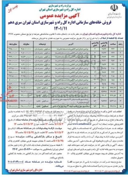 مزایده مزایده فروش خانه های سازمانی مسکونی نوبت اول