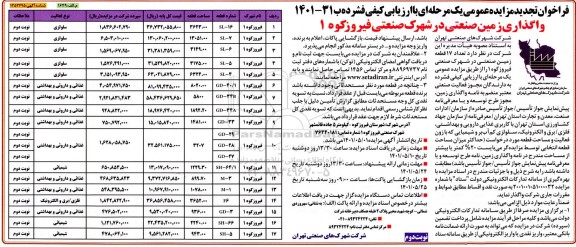 مزایده تعداد 17 قطعه زمین صنعتی تجدید - نوبت دوم