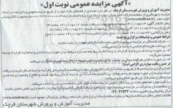 مزایده واگذاری تعدادی فضاهای مازاد