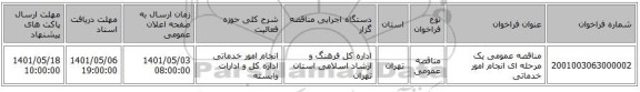 مناقصه، مناقصه عمومی یک مرحله ای انجام امور خدماتی