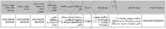 مناقصه، مناقصه عمومی همزمان با ارزیابی (یکپارچه) دو مرحله ای تامین تجهیزات ذخیره ساز نودال