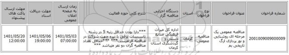 مناقصه، مناقصه عمومی یک مرحله ای  روشنایی و نور پردازی ارگ تاریخی بم