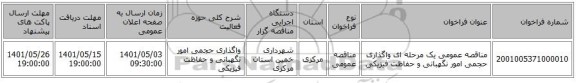 مناقصه، مناقصه عمومی یک مرحله ای واگذاری حجمی امور نگهبانی و حفاظت فیزیکی