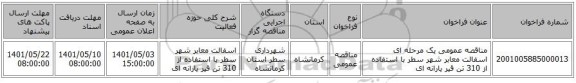مناقصه، مناقصه عمومی یک مرحله ای اسفالت معابر شهر سطر با استفاده از 310 تن قیر یارانه ای