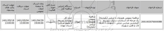 مناقصه، مناقصه عمومی همزمان با ارزیابی (یکپارچه) یک مرحله ای استاندارد سازی سیستم گرمایشی مدارس جدلی – شهادت – اختلا لات و قلنبر شهرری
