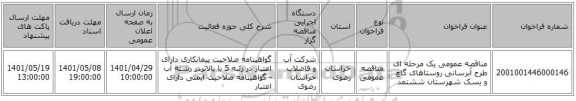 مناقصه، مناقصه عمومی یک مرحله ای طرح آبرسانی روستاهای گاچ و بسک شهرستان ششتمد