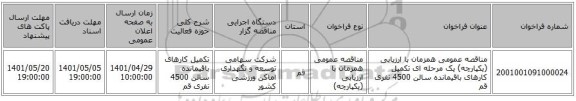 مناقصه، مناقصه عمومی همزمان با ارزیابی (یکپارچه) یک مرحله ای تکمیل کارهای باقیمانده سالن 4500 نفری قم