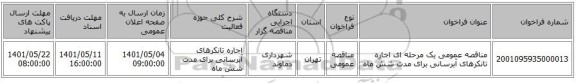 مناقصه، مناقصه عمومی یک مرحله ای اجاره تانکرهای آبرسانی برای مدت شش ماه