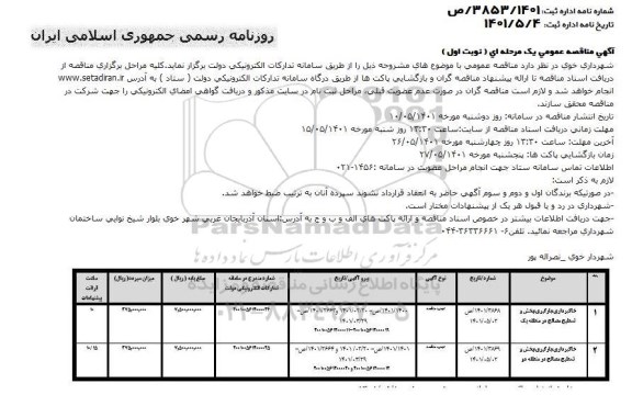 مناقصه خاکبرداری، بارگیری، بخش و تسطیح مصالح در منطقه یک و...