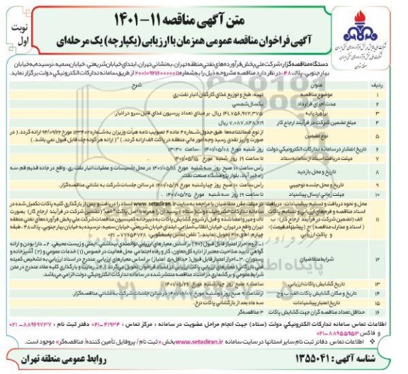 مناقصه تهیه طبخ و توزیع غذای کارکنان 