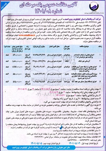 مناقصه عمومی اجرای بخشی از شبکه و انشعابات پراکنده... - نوبت دوم