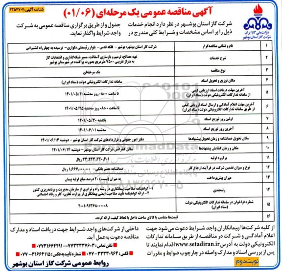 مناقصه تهیه مصالح ، ترمیم و بازسازی آسفالت ، مسیر شبکه گذاری ... - نوبت دوم