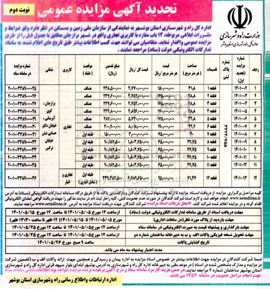 تجدید مزایده واگذاری  12 باب مغازه با کاربری تجاری - نوبت دوم 
