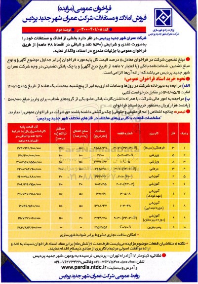 مزایده فروش املاک و مستغلات 
