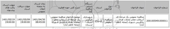 مناقصه، مناقصه عمومی یک مرحله ای آسفالت معابر محلات هدف بازآفرینی شهری (محله کاظم آباد)