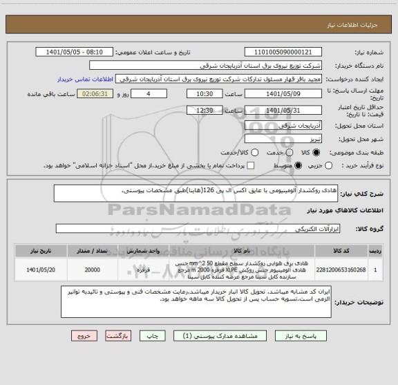 استعلام هادی روکشدار آلومینیومی با عایق اکس ال پی 126(هاینا)طبق مشخصات پیوستی.