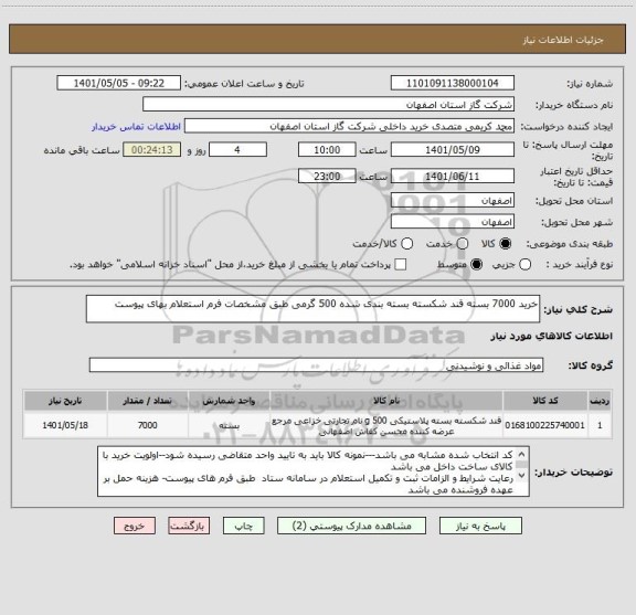 استعلام خرید 7000 بسته قند شکسته بسته بندی شده 500 گرمی طبق مشخصات فرم استعلام بهای پیوست
